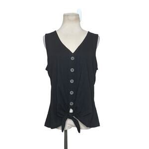 Sanctuary Black Buttoned Front Tied Sleeveless Knit Top Size XL